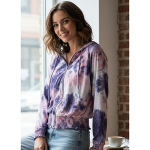 Derek Heart Tie dye Full zip Hoodie Purple & Pink Size L